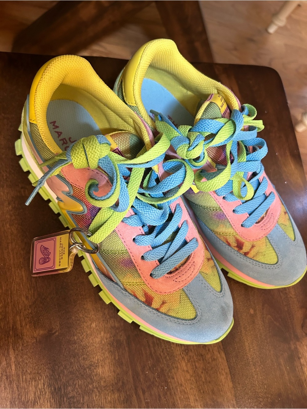 Marc Jacobs Women’s Neon Multicolor Lace-Up Sneakers - Yellow Blue Pink - Picture 2 of 2